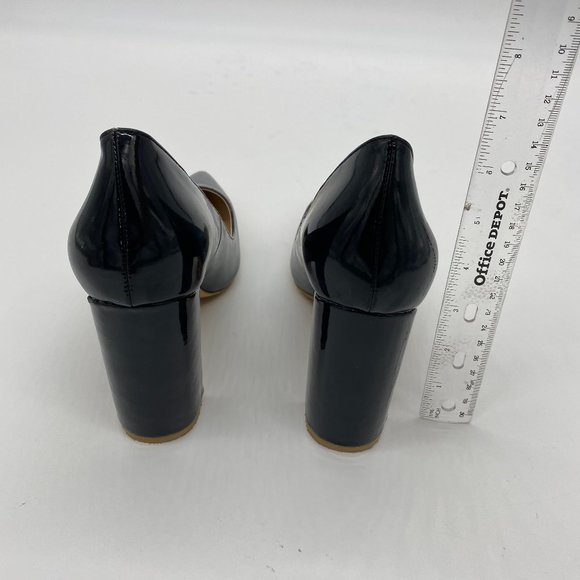 YDN Black Pointed Toe Chunky High Heel Pumps - Picture 8 of 12